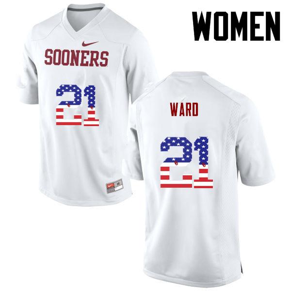 Women Oklahoma Sooners #21 Greg Ward College Football USA Flag Fashion Jerseys-White